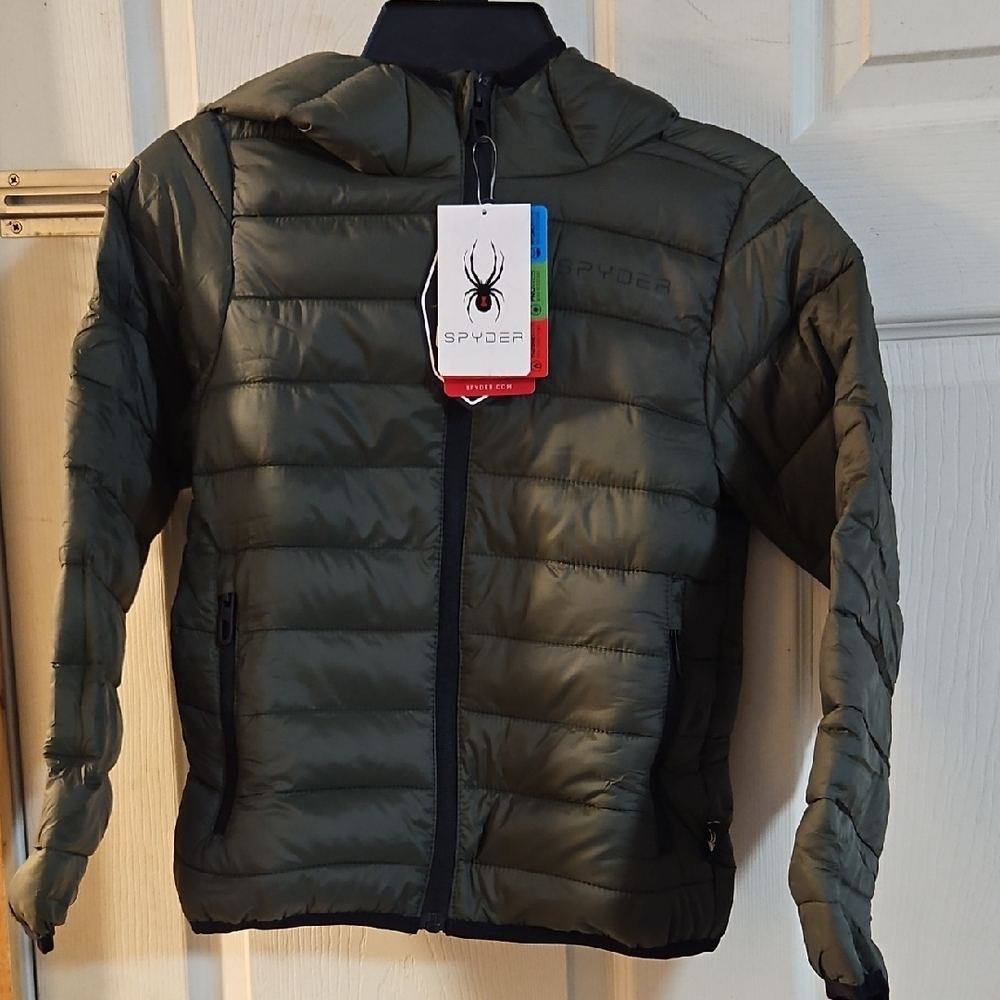 SPYDER BOYS PACKABLE PUFFER COAT: OLIVE (GREEN): NEW WITH TAGS: SIZE 7